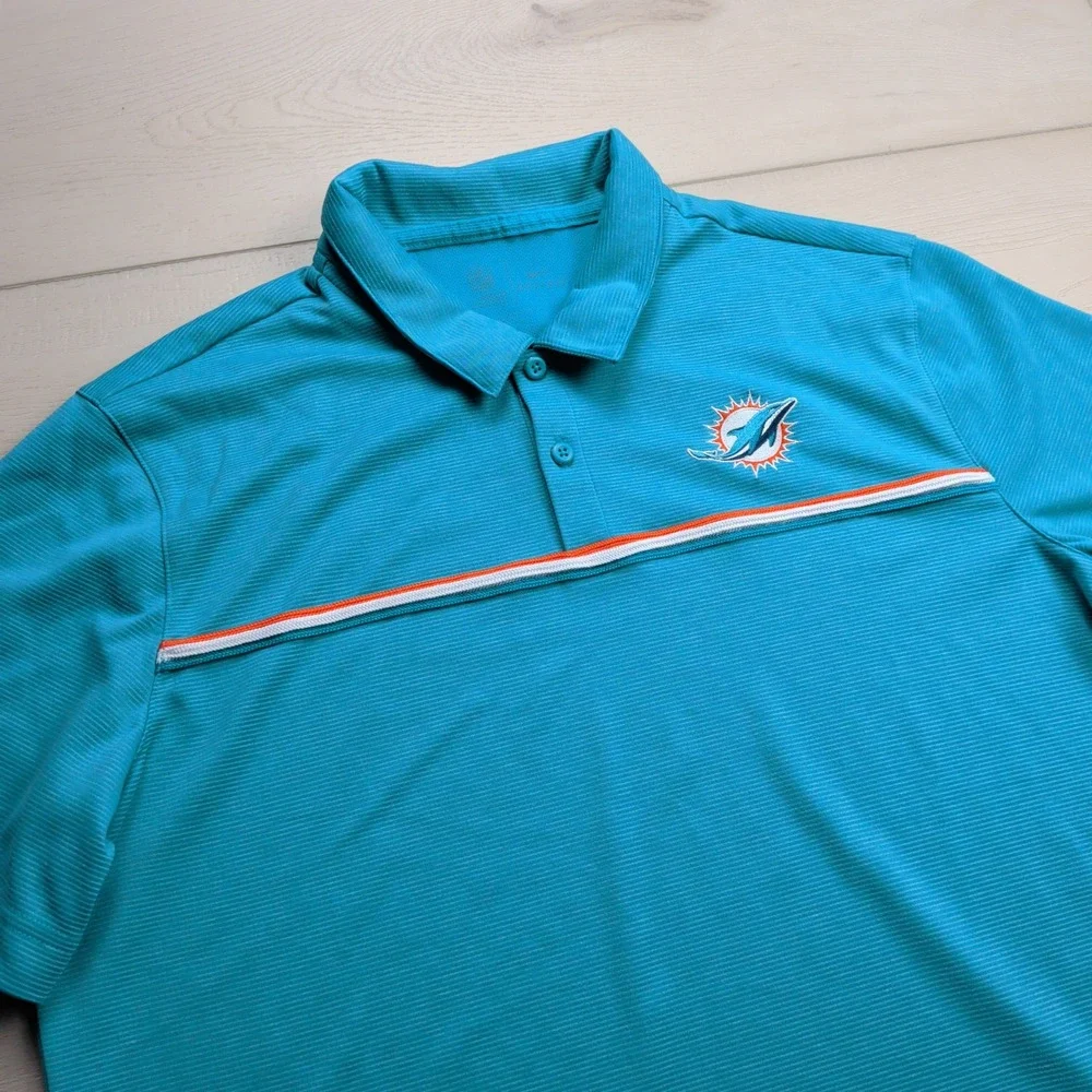 Nike Miami Dolphins NFL On Field Polo Shirt Men L Blue Orange Stripe Performance